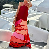 2025 Summer New Women Fashion Neck Back Print Long