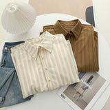 Care Fine Wicked Striped Collar Long-Sleeved Shirt Women's Autumn And Winter New Overlays Thick Shirt Coat