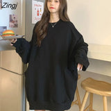 Hat Hoodies Women O-neck Solid Simple Pocket Aesthetic Comfortable Warm Basic Leisure Spring Autumn All-match Chic