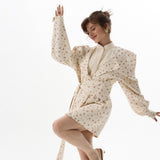 New Broken Flowers Spliced Suit Jacket Women's Cushions Shoulders Show Relaxed And Comfortable Party Commuting
