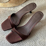 New French Temperament High-Hed And Cool Slippers Wearing A Word Drag Side Toe Simple Fine And Cool Slippers