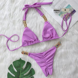 Zingj New Sexy Metal Accessories Rhinestone Solid Color Bikini Female Split Swimsuit Strap