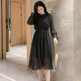 Chiffon Dress Long Sleeve Dress Women Dresses Autumn and Winter 2023 Floral Dress Loose Pleated Party Dresses 7151