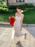 Xixi 13 Lines 2025 Summer New Elegant Temperament High-Waist Embroidery Sling Dress Women