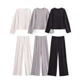 Women's INS Explosion Fashion Casual Round Collar Blouse + Casual Pants