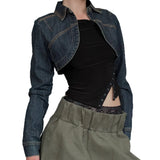 Vintage Wash To Make Old Irregularly Collared Denim Jacket Babes Personality Folded Super Short