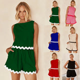 Zingj Spring And Summer 2024 Comfortable Casual Solid Color Sleeveless Shorts Set