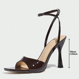 Solid Color Light Board High Heel Sandals Elastic Rubber Ribs With Square Women's Shoes Fine High