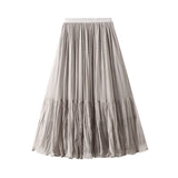 Retro Folded Fairy Net Yarn Half-Dress Skirt Dress Autumn 2025 High-Rise Slim Long Skirt