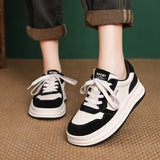 Time 99] Head Layer Kraft Casual Board Shoes Women With Thick Soles To Increase Black And White Panda Single