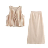 Women's ZA Summer New Fashion 100-Fold Cotton Shirt Skirt