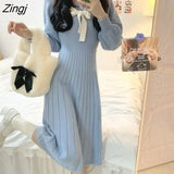 Sleeve Dresses Women Cute Sweet Fashion Tender Mini Knitting Autumn Casual Ulzzang Preppy Girls Chic Daily Clothing