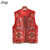 Women Vintage sequins flower embroidery vest jacket ladies retro national style patchwork casual velvet waistCoat