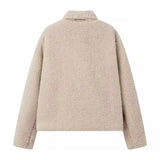 Beige Collar Pocket Faux Fur Coat- Outfit