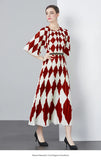 Exquisite Dress Women 2025 New Lazy Wind Collar Mid-Sleeves To Close The Waist Temperament 100-Fold Printing