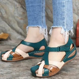 Women's Shoes 2025 Summer New Retro Round Head Slope With Ladies Roman Shoes Cross Buckle Women's