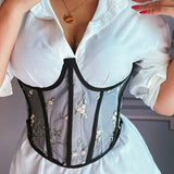 Short Embroidery Strap Girded Waist Small Vest Woman Outside The Repair Of Temperament Mesh Shape Waist Seal