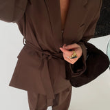 Women's INS Burst Fashion With Belt Loose Casual Suit Jacket + Trousers