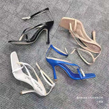 Square Head Clasp High Heel Sandals Women's Thin Heel Toe Buckle Fashion Cool Slippers