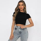 Zingj Fashion Solid Color Short Crop Casual Jacket Elastic Slim Round Collar T Shirt