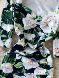 Low Collar Flower Printed Mermaid Party Dress Women Elegant Square Collar High Waist Bodycon Vestidos Female Spring