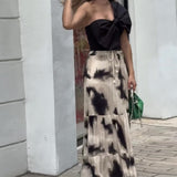 Zingj New Niche Stereo And Superimposed Diagonal Collar Top Elastic Waist Group Suit-Outfit