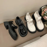 Jane Shoes 2025 Autumn And Winter New Retro Round Head Buckle Small Leather Shoes Thick Heel Single