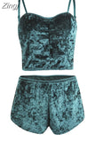 Women 2 piece set Velvet Sleepwear Sexy Spaghetti Strap Shorts Pajamas Suit Ladies Casual Sleepwear Female Pajama Party