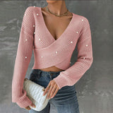 New Women's Sweater With Nail Beads Shoulder-Repair Long-Sleeved Knitted Shirt