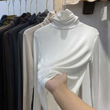 Zingj Shot Anti-Ball Cotton Pile Collar Wine Red Bottom Shirt Autumn Long-Sleeved T-Shirt Women With Slim Turtleneck
