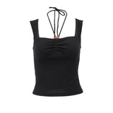 Zingj 2023 Spring New Hot Style Fashion Hot Girl Hanging Neck Pleated Wrapped Chest Short Style Versatile Solid Color Vest