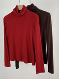 Zingj Shot Anti-Ball Cotton Pile Collar Wine Red Bottom Shirt Autumn Long-Sleeved T-Shirt Women With Slim Turtleneck