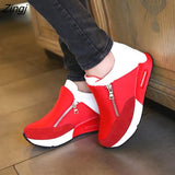 New Women Casual Shoes Height Increasing Zipper Breathable Women Walking Flats Trainers Shoes Autumn