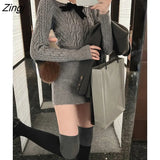 Autumn Knitted 2 Piece Dress Set Women Sexy Bodycon Mini Skirt + Long Sleeve Short Sweater Female Retro Casual Korean