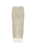 Fringed Crochet Hollow Knit Long Skirt- Outfit