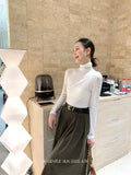 Xixi 2025 Autumn New White Standard Long Sleeve High-Neck Knitted Top Sweater Women