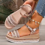 Summer New Large-Size Fish Mouth Buckle Slope Heel Sandals Women's Fashion Comfortable Thick-Soled Bright Face Women's