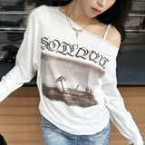 2024 Summer New Women's Fashion Trend Hop Print Loose Long-Sleeved And Shoulder