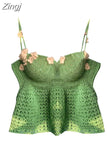 Women's Y2k Green Knitted Crop Top Sleeveless Fashion Streetwear Casual Vintage Camisole Tank Tops with Open