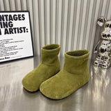 Matcha Green Snow Boots Fur Boots One In Autumn And Winter New Short Boots Round Head Flat Bottom Martin Boots Female