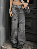 Vintage Star Print Boyfriend Fit Cargo Jeans- Outfit