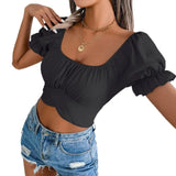 Wind Shooting Spring And Summer Leisure Short-Sleeved Tie To Collect Waist Chiffon Umbilled Tops Women's