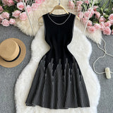 Zingj Sleeveless Round Collar Striped Knit Dress Female Summer Waist Design Sense Small Minority Fairy Long