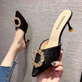 Women Wear Half-Slippers Women 2025 New French Fine And Bag Head Cool Drag Black