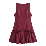 Autumn Fashion New Round Collar Sleeveless Bow Dress Women's Dress