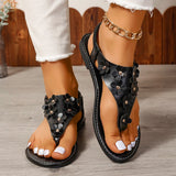 Zingj Size Sandal Female Flower Clip Foot Flat Sandal 2024 Summer New Herringword Sandal Beach