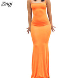 Women’s Summer Suspender Bodycon Slim Fit Long Dress Fashion Solid Color Spaghetti Strap Party Tight