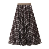 Autumn Curry Lattice Half-Dress Woman Senior Sense A Word High Swing High Waist Thin Crobow Mid-Long Dress