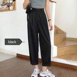 Women All-match Basic Summer BF Style Minimalist Ladies Ankle-Length Trousers Wide-leg Chic Leisure Popular Womens