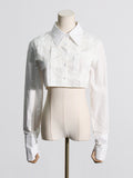 New Fashion Temperament Pure Color Stand Collar Single Breasted Irregular Splicing Design Sense Short Crop Shirt
